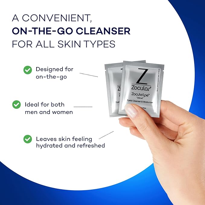 Zocular - Zocuwipe Eyelid Wipes with Natural Okra Complex - Eyelid Cleanser and Moisturizer Pads - Eyelid Cleansing Wipes - Blepharitis Treatment - 40ct