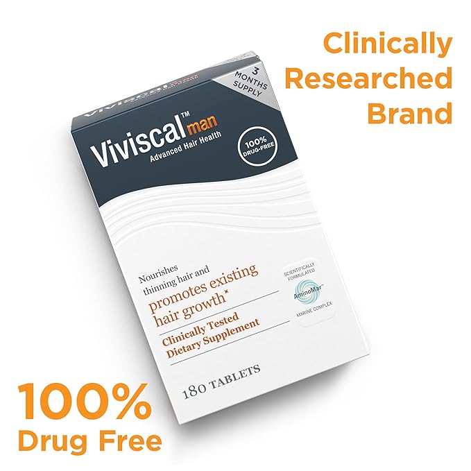 Viviscal Men's Hair Growth Supplements for Thicker Fuller Hair, Clinically Proven Collagen Complex, 180 Tablets 3 Month Supply
