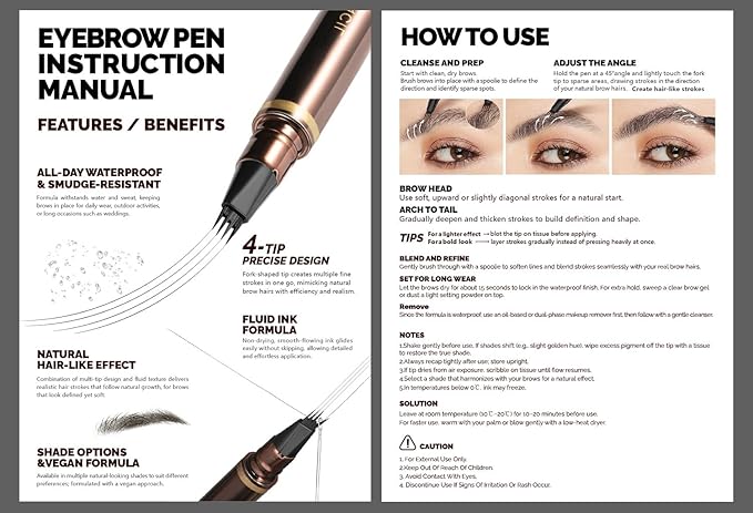 2 Pack Eyebrow Pen, Waterproof Microblading Eyebrow Pencil, 4 Tip Precise Eye Brow Makeup Pen for Women to Effortlessly Create Hair Like Natural Brows, Non Dry Out and Last All Day (Blonde)