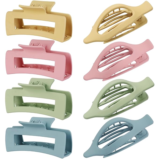 Hair Clips for Women 4.3 Inch Large Hair Claw Clips 8 pcs Square Claw Clips & Flat Hair Clips for Thick or Thin Hair French Concord Hair Barrettes Alligator Hair Accessories for Women (Colorful)