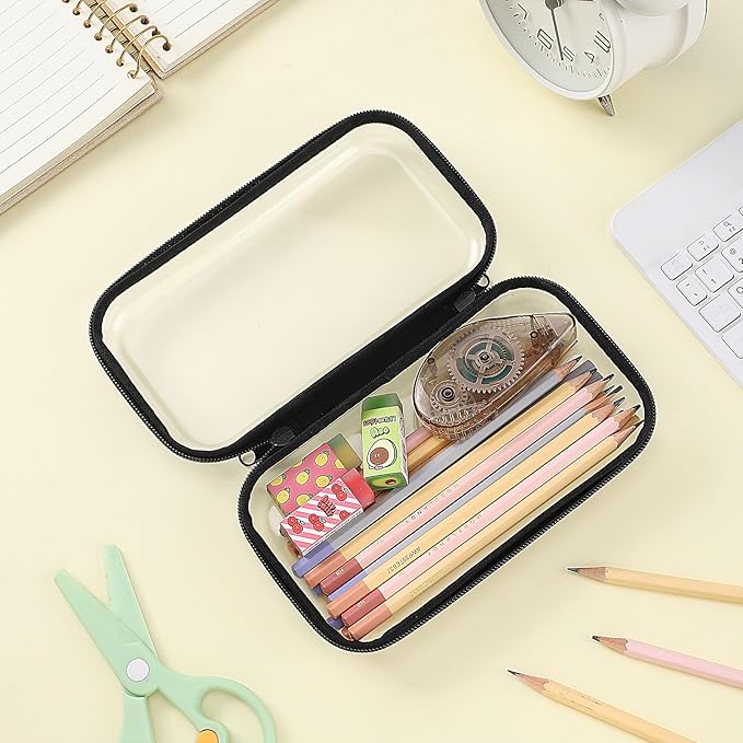 Sanwuta 6 Pcs Clear Hard Zipper Case Hard Plastic Zipper Pouches Makeup Bag Pencil Pouches Transparent Cases for Snacks Plastic Storage Organizer Box for Travel(Black,7.48 x 3.94 x 2 Inch)