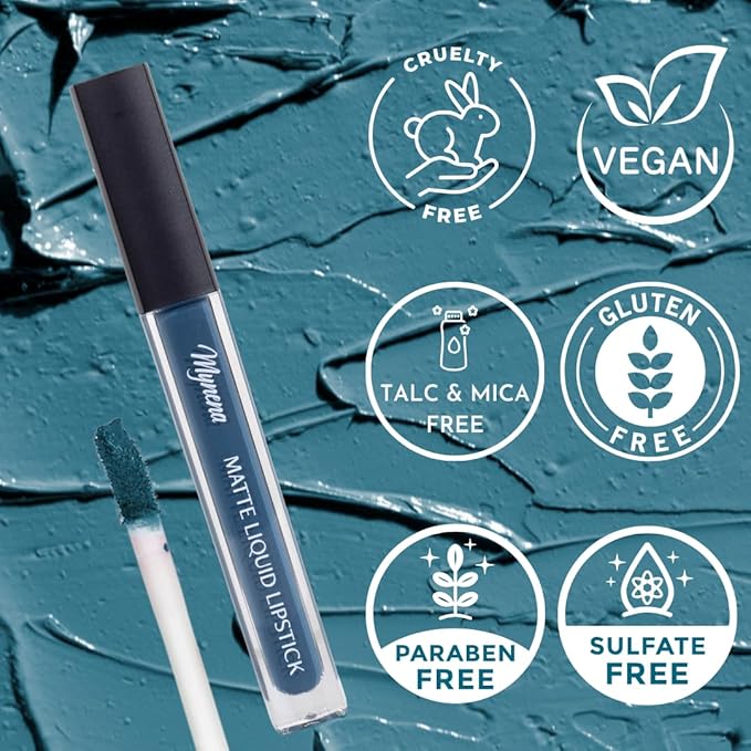 Mynena Cadet Blue Long Lasting Lipstick for Women Waterproof & Transfer-Proof | Hydrating with Shea Butter | Bold Pigment Intense Matte Color Lip Stain | Talc-Free & Vegan Product that Performs | Ivy