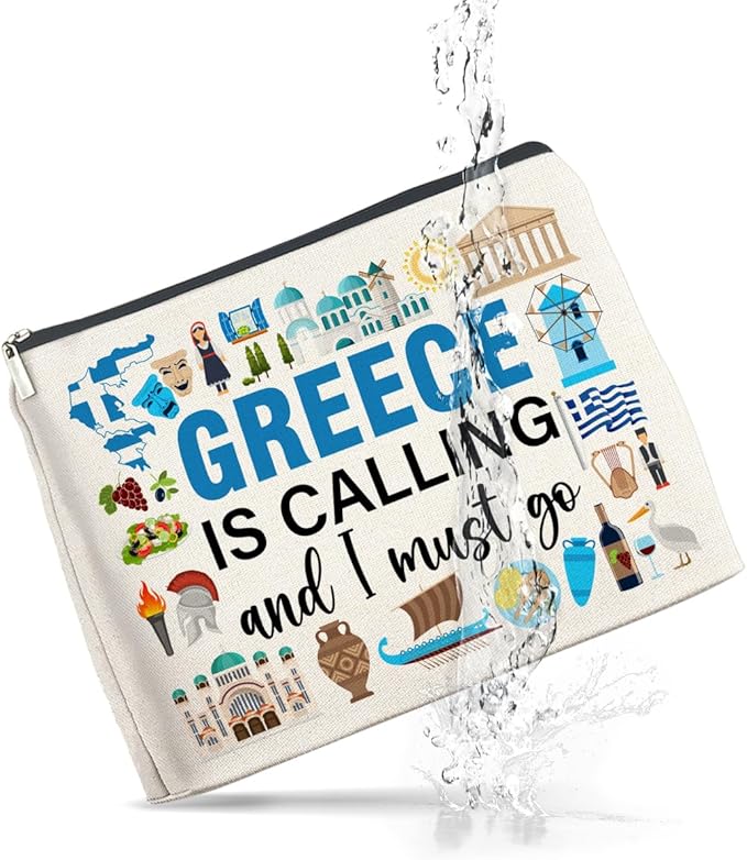 Greece Travel Gifts Makeup Bag Souvenir Gifts for Women Friends Traveler Cosmetic Bag Greece Is Calling Zipper Makeup Pouch Gift