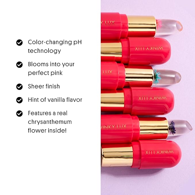 Winky Lux Flower Balm, pH Lip Balm, Color Changing Lipstick and Tinted Lip Balm, Vegan & Cruelty Free Hydrate & Plump, Sheer Pink Lipstick, Purple Flower with Vanilla Scent