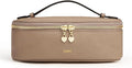 Kattee Makeup Bag for Women, Leather Cosmetic Bag, Working Makeup Bags for Ladies with Handles, Portable Travel Toiletry Bag,Apricot