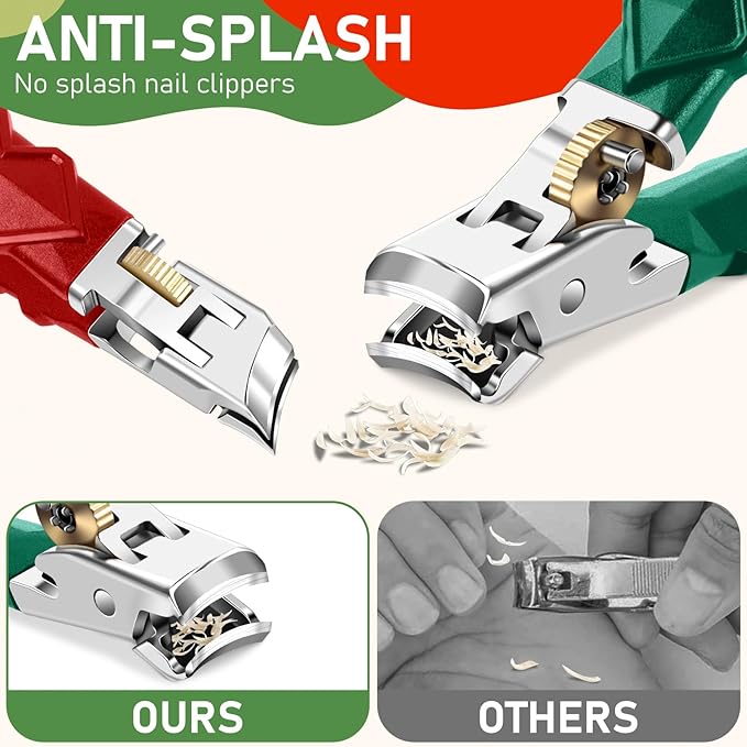 Toenail Clippers for Seniors Thick Toenails, Christmas Stocking Stuffers, Wide Opening Nail Clippers for Men, Heavy Duty Ingrown Toenail Clippers Nail Cutters, Sharp Slanted Nail clippers, Red & Green