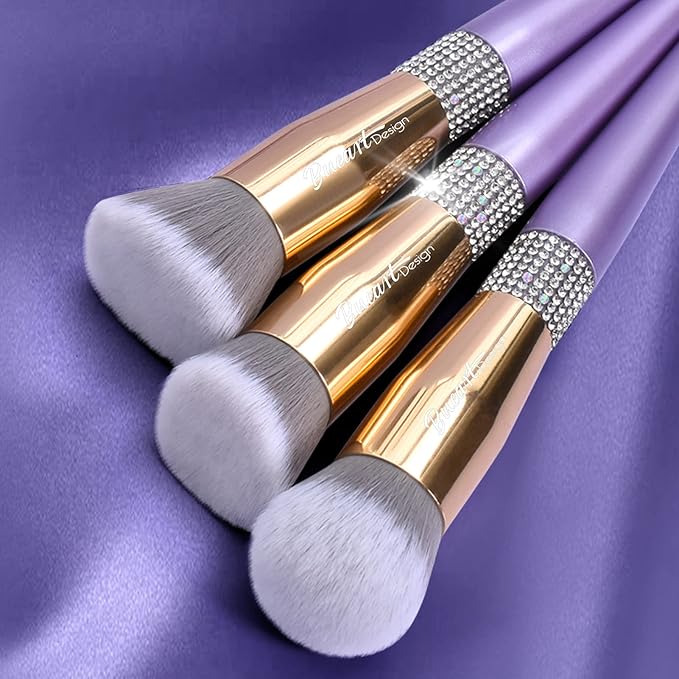 Bueart Design 16pcs Ultra Soft labeled Makeup Brushes Set kits Dense Hair -Make up brush set with foundation blush contour concealer powder Blush Blending brush (Violet)