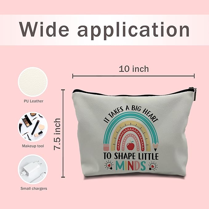Nogrit Teacher bags,Teacher Makeup Cosmetic Bag,It Takes a Big Heart to Shape Little Minds,teacher tote,Teacher Makeup Toiletry Bag,pu
