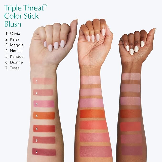 Thrive Causemetics Triple Threat Color Stick: Cream Blush Stick with Vitamin E, Evening Primrose Oil, Waterproof Smudge Proof Face Makeup Formula, Dionne (Brick Red Shimmer)