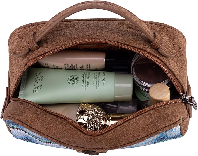 Montana West Wrangler Makeup Bag for Women Small Cosmetic Toiletry Bags Western Make Up Pouch Durable Cute Travel Purse, Jean Blue