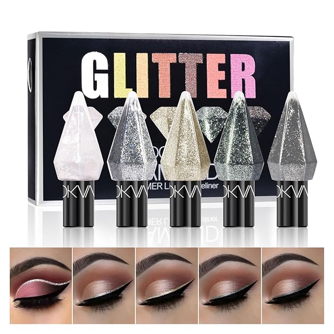 5 Pcs Liquid Eyeshadow Glitter Eyeliner Diamond Colorful Set with Shimmery and Waterproof Eye Shadow for Gift Eye Glitter Makeup (Type B)