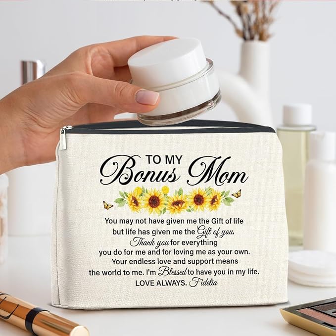 Bonus Mom Gifts Makeup Bag Gifts for Stepmom Step Mother Bonus Mom Cosmetic Bag Zipper Makeup Pouch