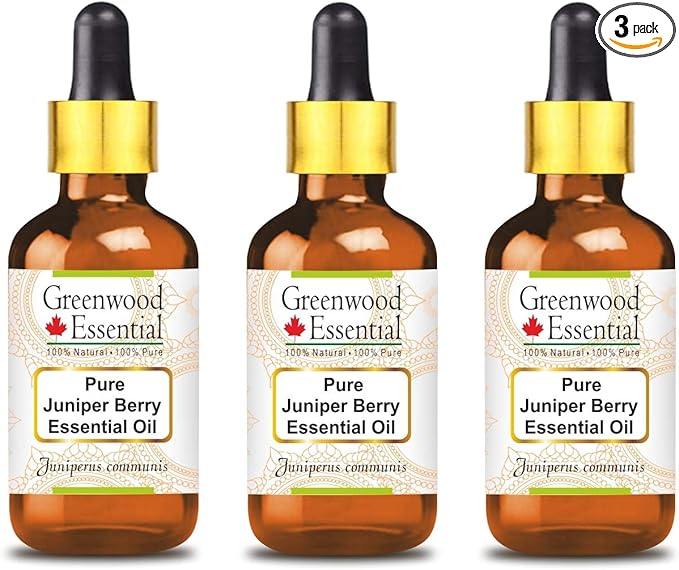 Greenwood Essential Pure Juniper Berry Essential Oil (Juniperus communis) with Glass Dropper Steam Distilled (Pack of Three) 100ml X 3 (10.1oz)