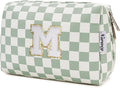 Narwey Birthday Gifts for Women Girls, Initial Makeup Bag for Bridesmaid Teacher Sister Friend Daughter Graduation Gifts, Personalized Monogram Cosmetic Toiletry Bag, Teen Girls Trendy Stuff (Green M)