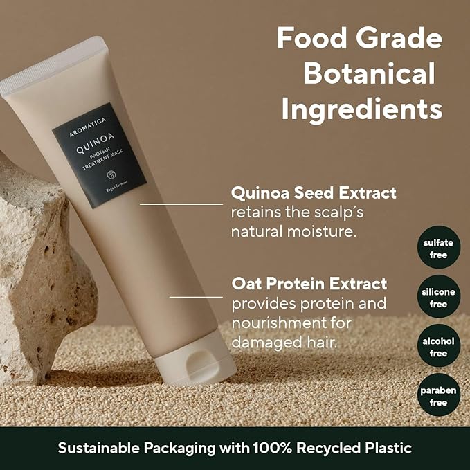 AROMATICA Quinoa Protein Hair Treatment, Silicone-free, Sulfate-free/Nourishes, Moisturizes, and Adds Shine (5.41oz / 160ml)