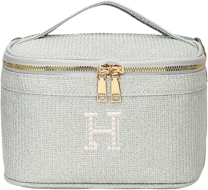 EURYNOME Makeup Bag with Custom Letter H, Water-Resistant Travel Organizer Pouch, (8.3x5.1x5.1 Inch) Cosmetic Case for Women