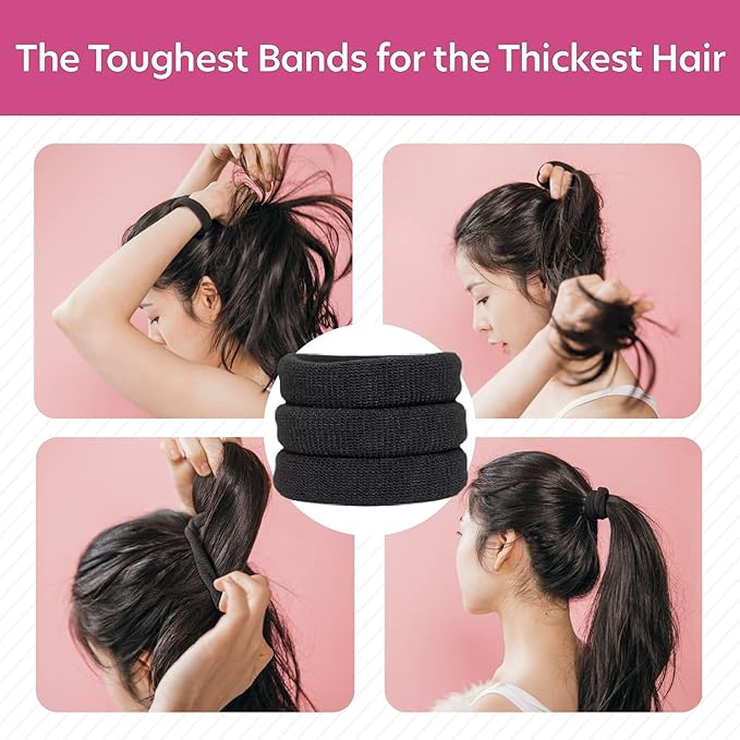 Burlybands Large Hair Ties for Thick, Heavy or Curly Hair - Non-Slip, Non-Damage, Seamless Women's Ponytail Scrunchies - Black, 3 Pcs