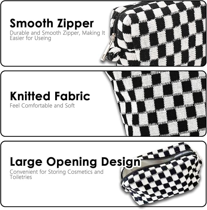 Travel Makeup Bag, Checkered Cosmetic Bag Make Up Organizer Case for Women, Small Toiletry Bag Skincare Pouch for Toiletries Accessories Brushes, 2PCS