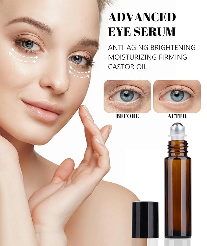 Organic Castor Oil for Face Roll On，Rollerball Deep Hydration for Skin Care and Hair, Castor Oil Organic Cold Pressed Unrefined Glass Bottle 8oz with 2 Roller