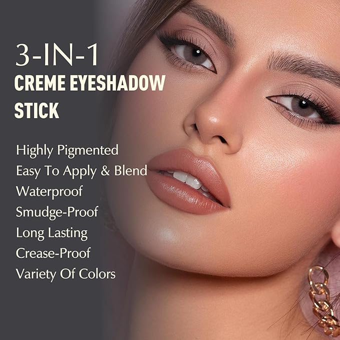 Eyeshadow Stick, Putty Matte Cream Eyeshadow Long-Lasting Crease-Proof Eye Shadow Eyeliner Pencil High Pigmented Neutral Highlighter Makeup Crayon with Blending Brush & Built-in Sharpener