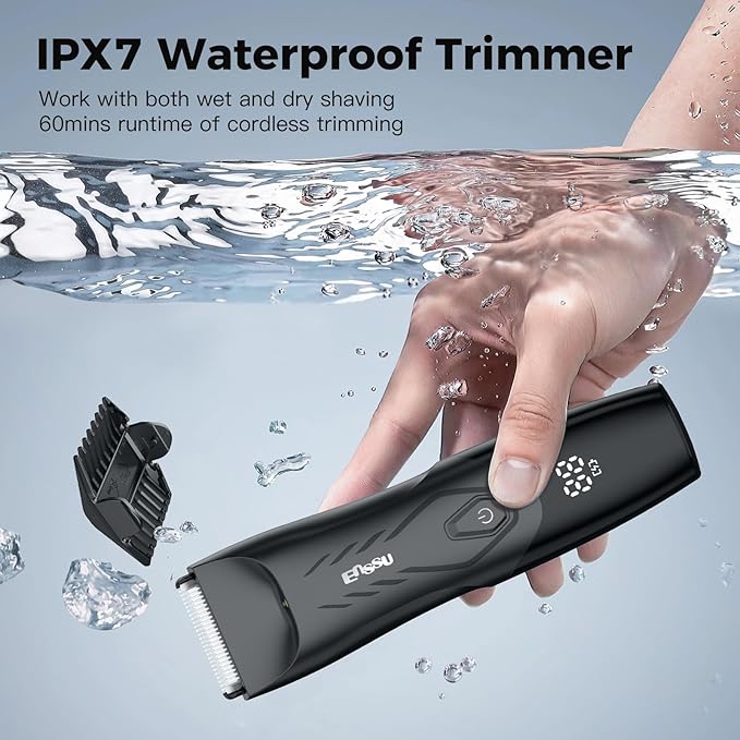 Body Hair Trimmer for Men: 2-in-1 Manscape Trimmer & Shaver with LED Light for Ball/Pubic/Groin,Waterproof Trimmer for Men,No-Nick Shaving,Smooth Grooming
