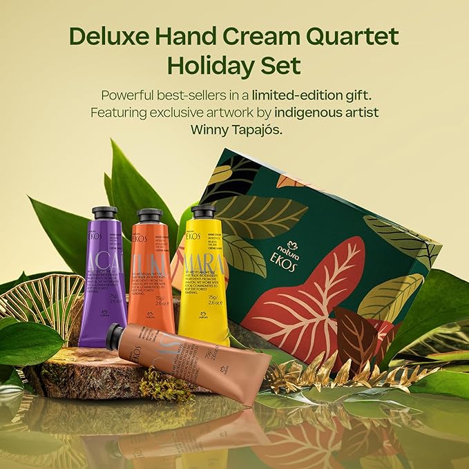 natura - Deluxe Hand Cream Quartet Holiday Set – Vegan Brazilian Hand Cream Gift Collection – Brazil Nut, Passion Fruit, Açaí & Cumaru – Nourishing Moisturizer for Dry Hands – Full Size 2.6 oz