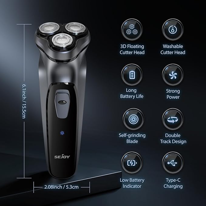 Sejoy Electric Razor for Men,Electric Shavers for Men,Face Shaver, Cordless Washable Rechargeable Shaving Machines,Pop Up Trimmer for Travel Home, LED Display,Fast Charging