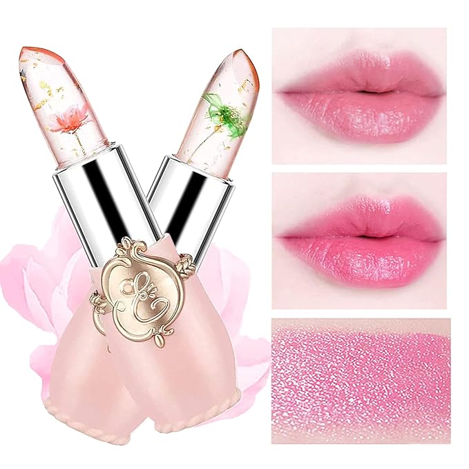Petansy 6 Pack Crystal Jelly Flower Lipstick Set, Nutritious Temperature Change Lip Balm Long Lasting Moisturizer Lip Gloss Magic Color Change Lip Stick Set