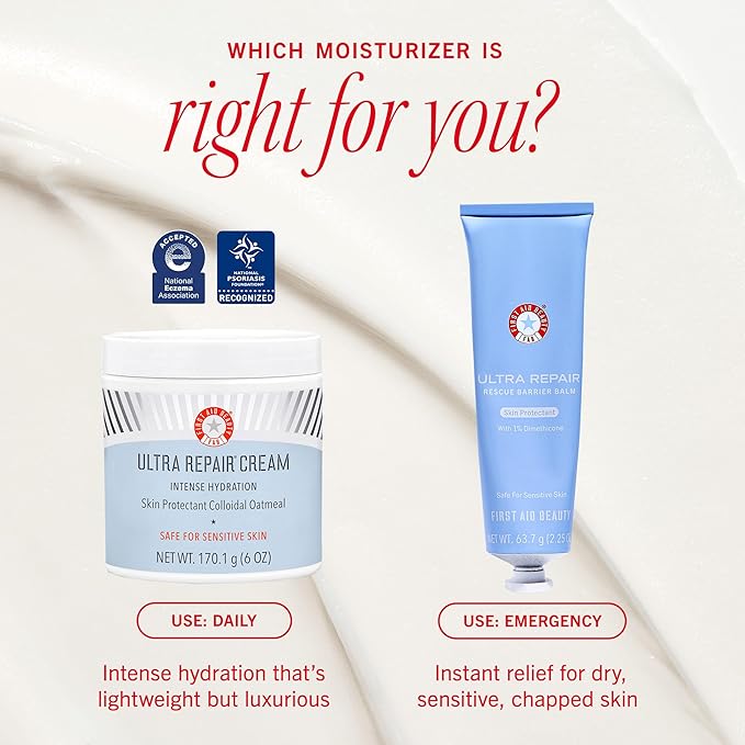 First Aid Beauty - Ultra Repair Cream, Intense Hydration Whipped Colloidal Oatmeal, Clinically Proven to Strengthen Skin Barrier in 7 Days & Helps Relieve Eczema, Luxury Face & Body Moisturizer, 6 oz