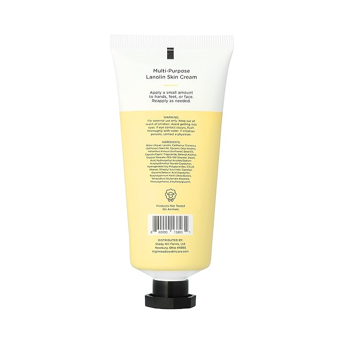 High Meadow Lanolin Skin Cream - Deep Hydration Formula for Soft, Radiant Care-Repairs Dry and Cracks on Hands, Feet & Elbows - Multi-Purpose Soothing Lotion - 2.0 Oz Unscented Moisturizer