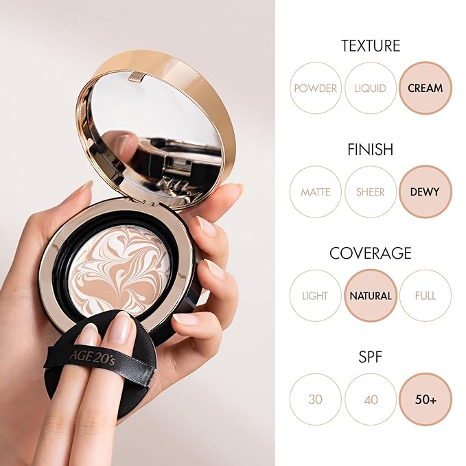 AGE20'S Signature Essence Pact SPF 50+ | Pack of 1 | 25N SAND | Cream Foundation, Dewy Finish, Natural Coverage | Korean Cushion Foundation