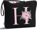 Vavabox A-Z Personalized Makeup Bag, Birthday Gifts for Women Mom, Gifts for Best Friend, Bride Bridesmaid Cosmetic bag (H, Black)