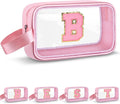 Initial Makeup Bag,Letter B Cute Clear Monogrammed Cosmetic Travel Bag for Womens Girls,Personalized Pink Aesthetic Traveling Make Up Organizer Bag for Beach,Waterproof Toiletry Bag