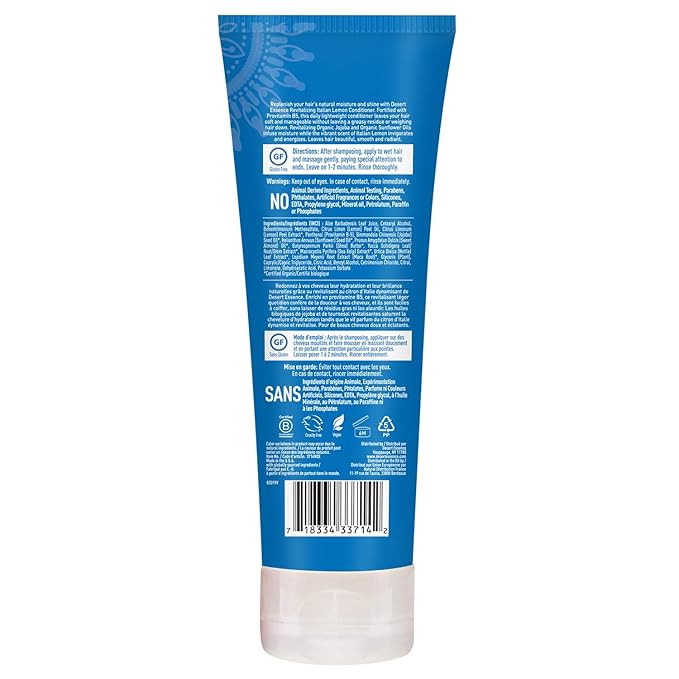 Desert Essence Italian Lemon Conditioner - 8 Fl Ounce - Revitalizing Hair Detangler - Adds Volume - Shine & Strength - Scented - Aloe Vera - Vitamin B5 - Cruelty Free - No Parabens
