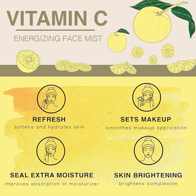 BEAUTE DE PROVENCE Vitamin-C Face Mist & Setting Spray for All Skin Types - Hyaluronic Acid, Aloe Vera & Rose Water - Skin Brightening, Anti-Aging, Moisturizing, Pore Minimizing - 4 Fl Oz