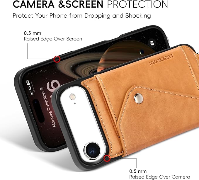 LUCKYCOIN Crossbody Wallet Phone Case for iPhone Air,100% Genuine Leather Wallet Phone Case with Expandable Flip Card Holder,Phone Purse for Women with Adjustable Removable Strap - Brown