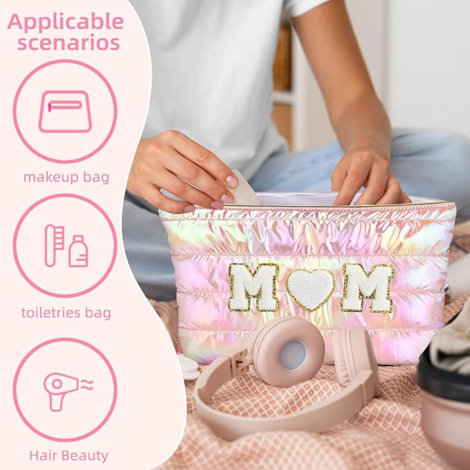 Hiroyuki 3pcs Iridescent Quilted Makeup Bag (ILOVEUMOM, pink)