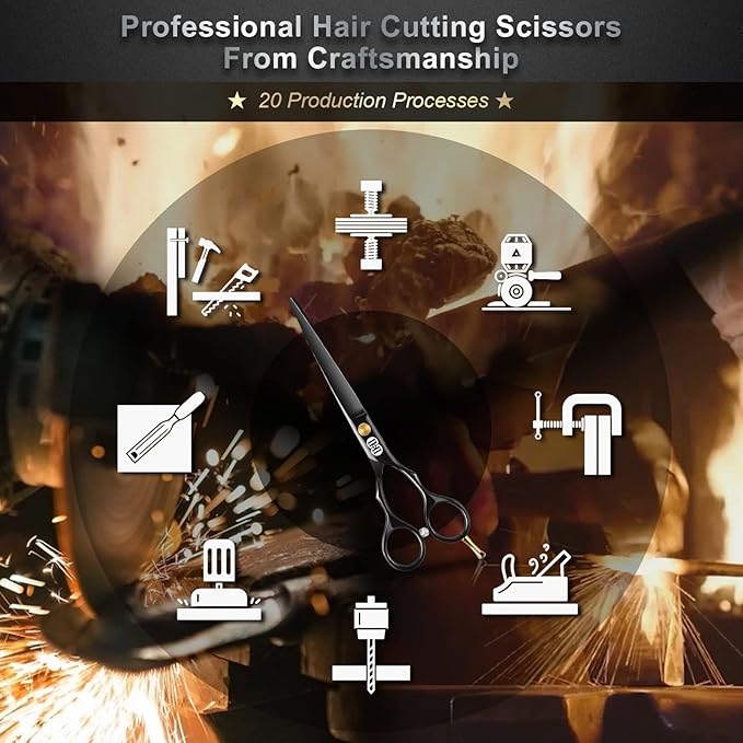 CIICII Hair Cutting Scissors, 6.5 Inch Professional Hair Scissors Set (Hair Cutting Shears Beard Trimming Haircutting Haircut Kit) Right Left Handed Barber Shears for Home Salon DIY Hairdressing