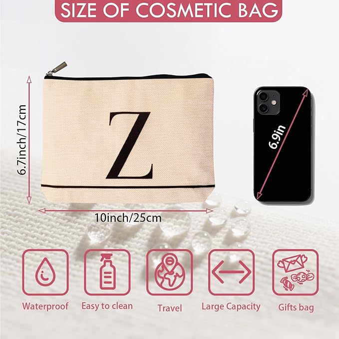 Letter A-Z Initial Personalized Makeup Bags, Birthday Gifts for Women, Monogrammed Gifts for Women Mom Sister Best Friend Bride Bridesmaid, Mothers Day, Christmas, Small Travel Cosmetic Bag (Z)