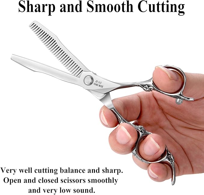 JASON 6" Thinning Hair Scissors 30-Tooth Scissor Barber Hair Cutting Scissor Stylist Salon Trimming Shears with Flower Engraved Offset Handle for Women Men