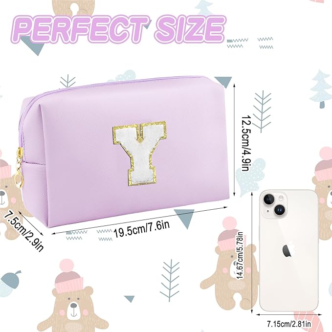 Gifts for Girls Initial Makeup Bag Personalized Cosmetic Bag with Zipper Cute Travel Toiletry Bag Waterproof PU Preppy Makeup Pouch Birthday Gift for Teen Girls Women(Purple Y)