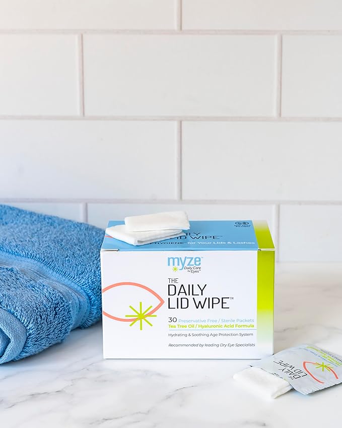 The Daily Lid Wipe™ from myze | Preservative Free Tea Tree Oil & Hyaluronic Acid Eyelid Wipes for Daily Relief | 30ct Sterile Lid Cleaning Wipes