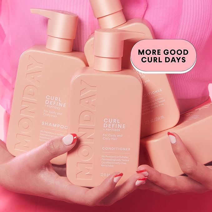 MONDAY HAIRCARE Curl Define Shampoo + Conditioner Set (2 Count) 12 oz Each Nourishes Curls, Tames Frizz, Coconut Oil and Shea Butter Enhance Shine, 100% Recyclable Bottle