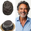 FACE MIRACLE Toupee for Men French Lace Hairpiece Human Hair Replacement System Skin PU Mens Toupee V-Looped Front Hair System 8"X10" #230 2# DARKEST BROWN WITH 30% SYNTHETIC GREY