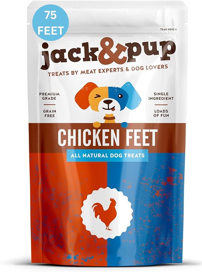 Jack&Pup Dried Chicken Feet Dog Treats | 100% Natural, Fully Digestible, Dehydrated Chicken Feet for Dogs High Protein, Joint Support (75 Pack) Economical Alternative to Duck Foot and Pig Ears