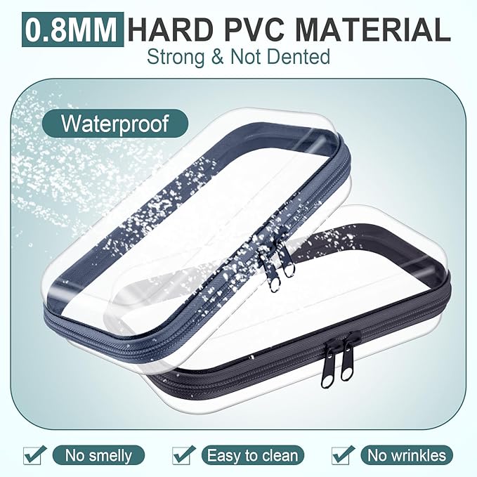Sanwuta 6 Pcs Clear Hard Zipper Case Hard Plastic Zipper Pouches Makeup Bag Pencil Pouches Transparent Cases for Snacks Plastic Storage Organizer Box for Travel(Blue-green,7.48 x 3.94 x 2 Inch)