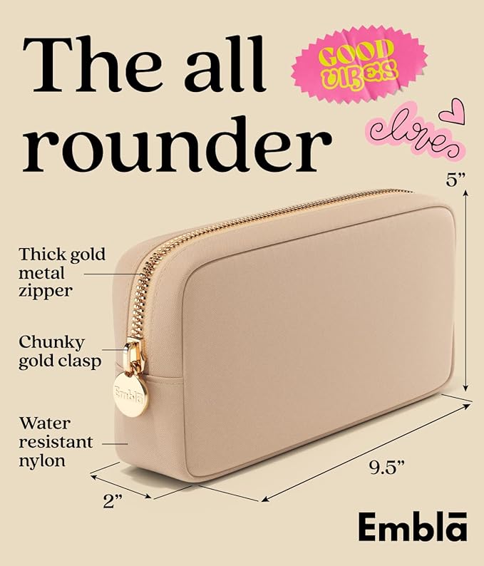 Makeup Bag Travel Cosmetics Pouch and Toiletry Bag, Nylon Zipper Pouch Purse, Cute Make Up Organizer Storage Tote for Women Girls, Waterproof Travel Skincare Case, Small Makeup Bags, Sand