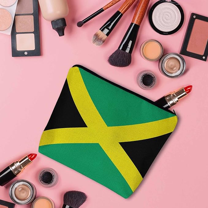 Women Cosmetic Bag Jamaica Flag, National Jamaica Flag Cute Makeup Bag For Purse Cosmetic Travel Bag For Toiletries Makeup Storage Bag Flax Skincare Bag Makeup Pouch Bags Green