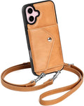 LUCKYCOIN Crossbody Wallet Phone Case for iPhone 16 Plus,100% Genuine Leather Wallet Phone Case with Expandable Flip Card Holder,Phone Purse for Women with Adjustable Removable Strap - Brown