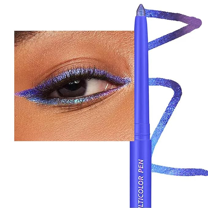 Blue Eyeliner Chameleon Metallic Glitter Eyeliner Pen Multicolor Cream Shimmer Glitter Smooth Eyeshadow Stick Waterproof Long Lasting Eye liner Pencil,Smudge-proof, Transfer-proof # 06